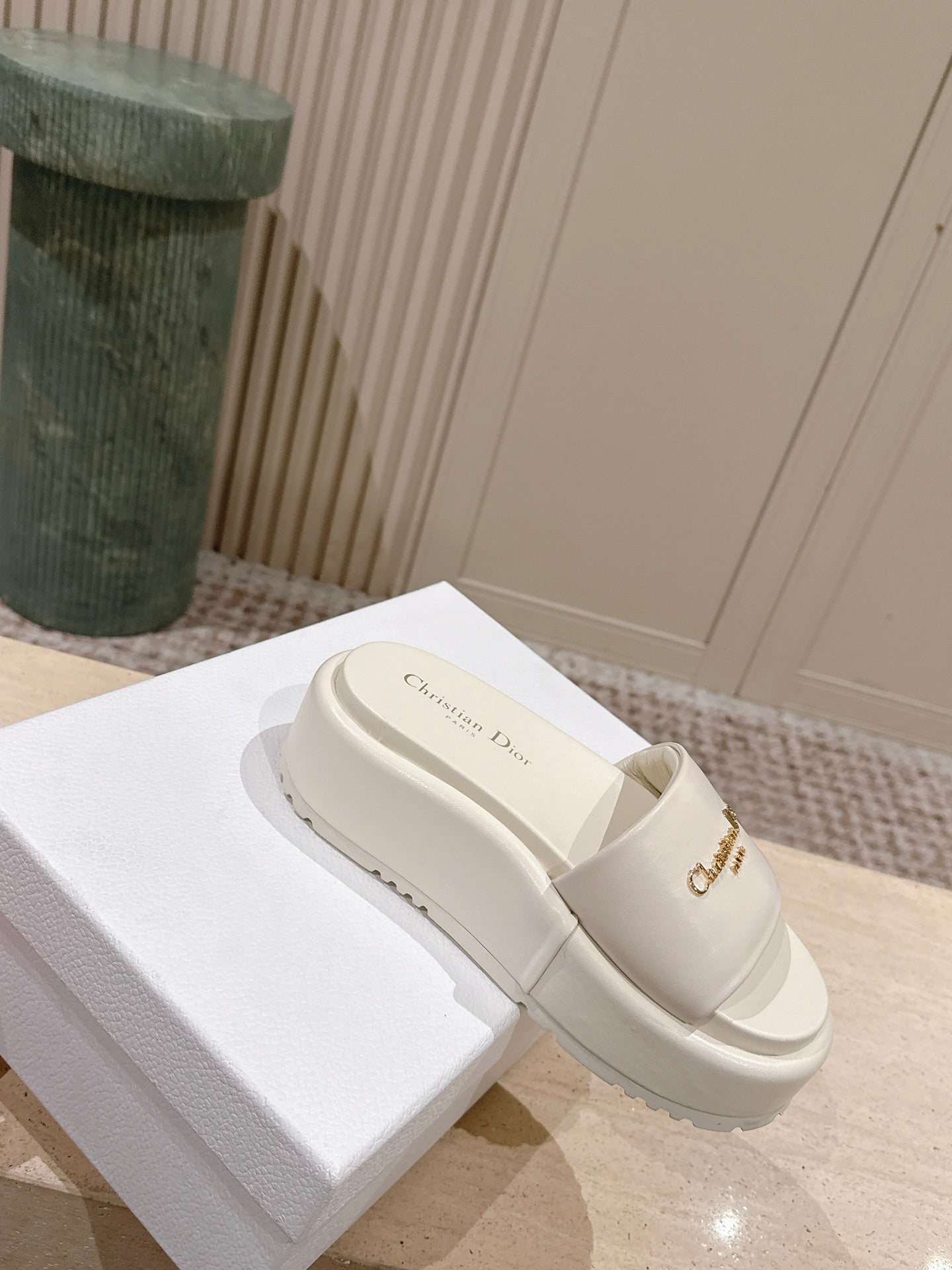 DIOR 26S PLATFORM SLIDE SANDALS 60 MM IN WHITE CALFSKIN