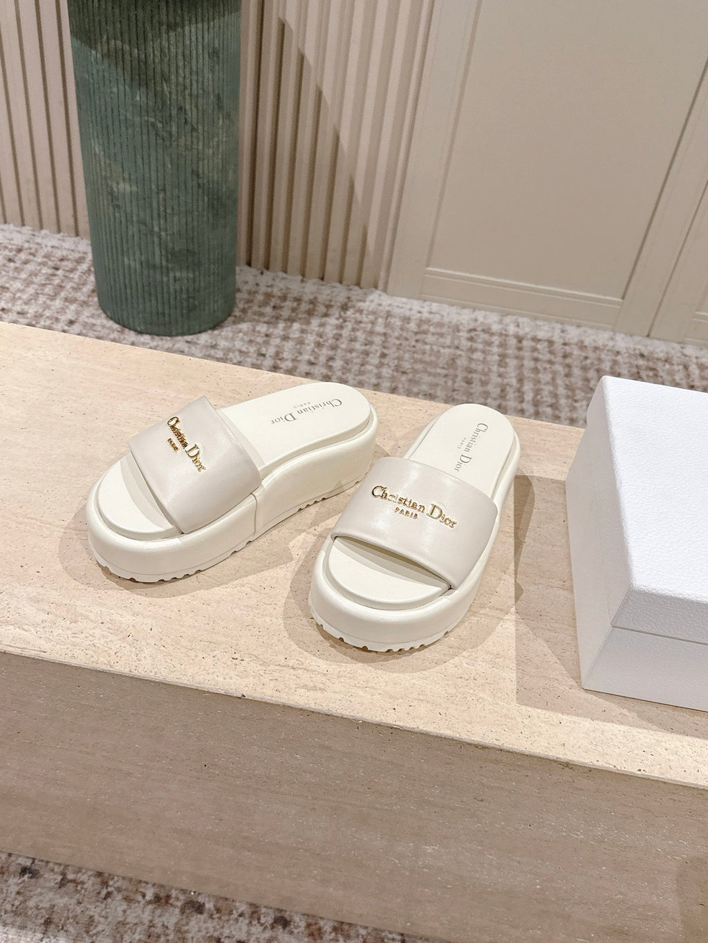 DIOR 26S PLATFORM SLIDE SANDALS 60 MM IN WHITE CALFSKIN