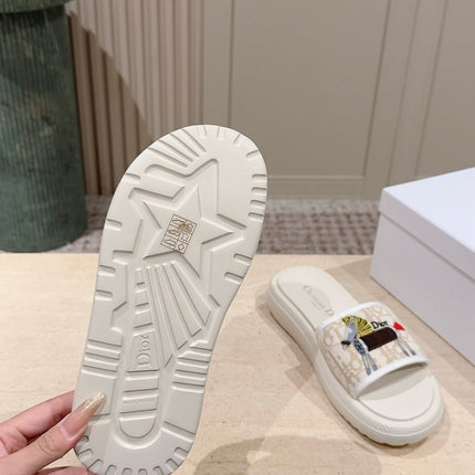 DIOR 26S SLIDE SANDALS IN BEIGE MONOGRAM EMBROIDERED CANVAS