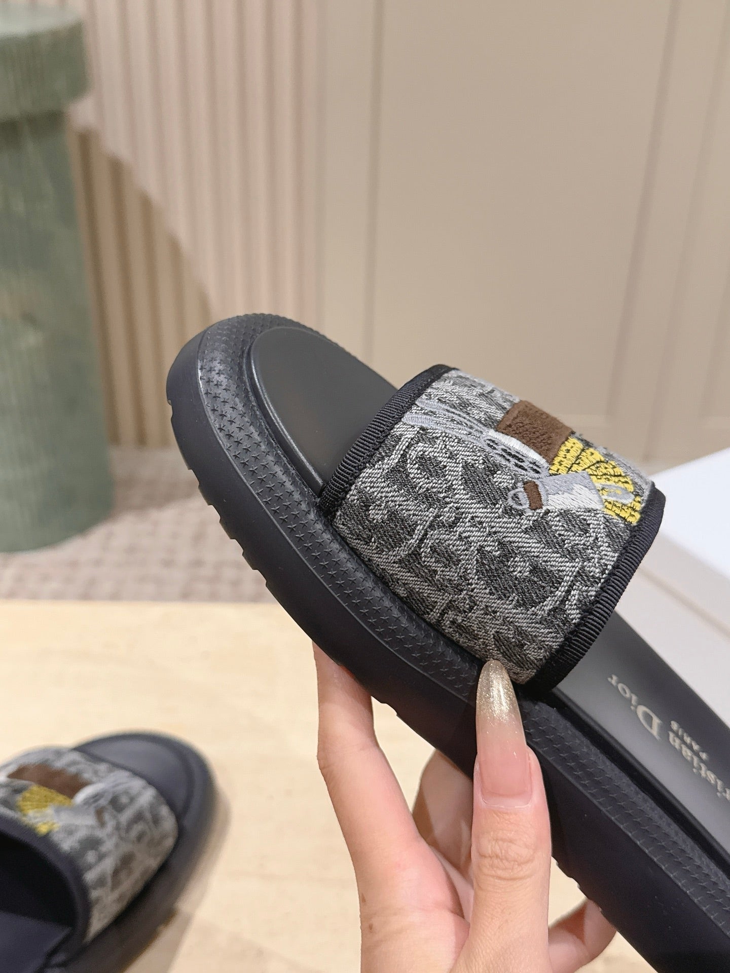 DIOR 26S SLIDE SANDALS IN GREY MONOGRAM EMBROIDERED CANVAS