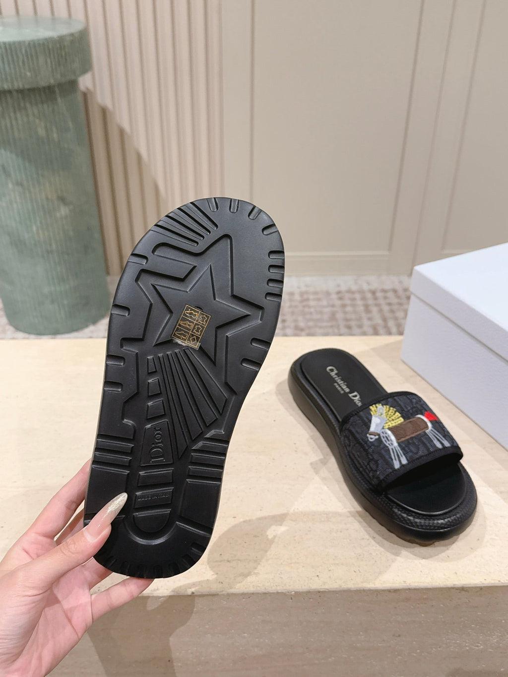 DIOR 26S SLIDE SANDALS IN BLACK MONOGRAM EMBROIDERED CANVAS