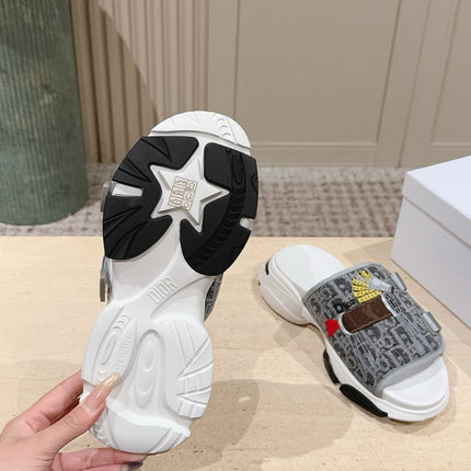 DIOR 26S DOUBLE STRAP SLIDE SANDALS IN GREY MONOGRAM CANVAS