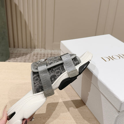 DIOR 26S DOUBLE STRAP SLIDE SANDALS IN GREY MONOGRAM CANVAS