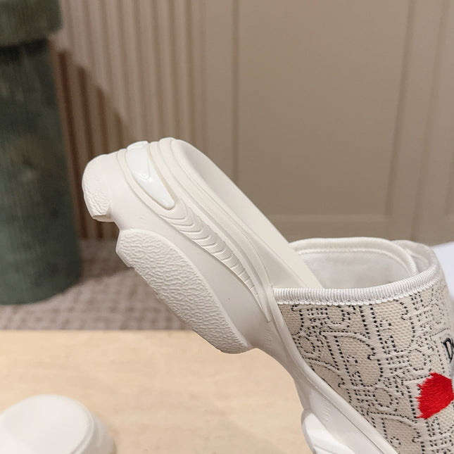 DIOR 26S DOUBLE STRAP SLIDE SANDALS IN WHITE LACE MONOGRAM CANVAS