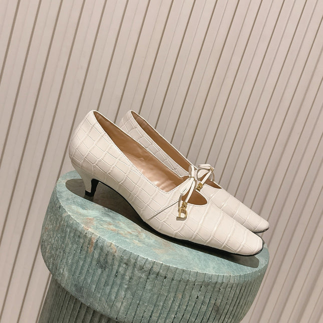 DIOR 26S MARY JANE KITTEN HEEL 40MM IN BEIGE CROCODILE EMBOSSED CALFSKIN