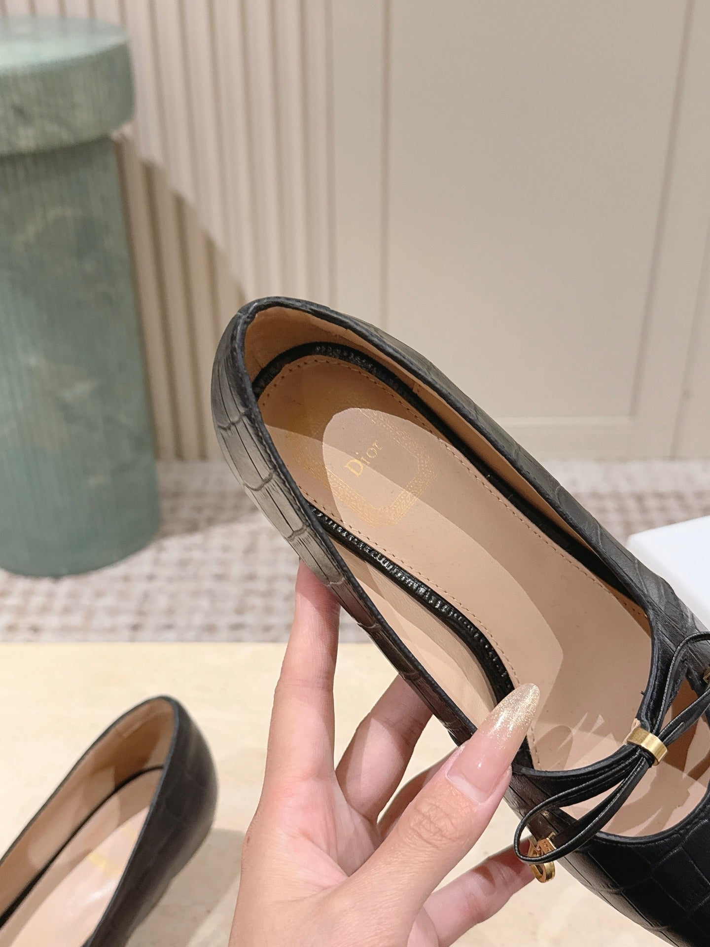 DIOR 26S MARY JANE KITTEN HEEL 40MM IN BLACK CROCODILE EMBOSSED CALFSKIN