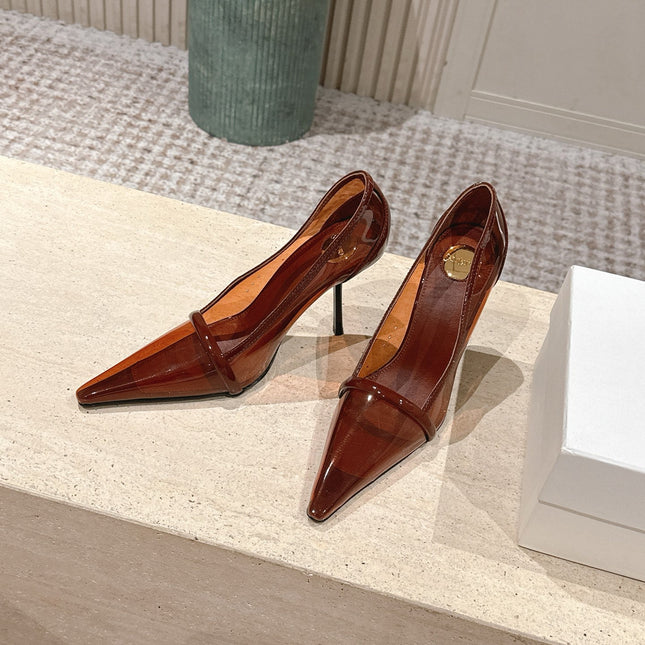 YSL 26S POINTED-TOE PUMPS 100 MM IN TRANSPARENT BROWN TPU