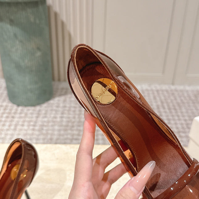 YSL 26S POINTED-TOE PUMPS 100 MM IN TRANSPARENT BROWN TPU