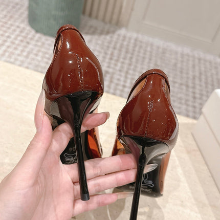 YSL 26S POINTED-TOE PUMPS 100 MM IN TRANSPARENT BROWN TPU