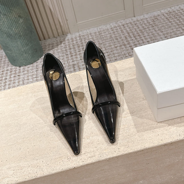 YSL 26S POINTED-TOE PUMPS 100 MM IN TRANSPARENT BLACK TPU