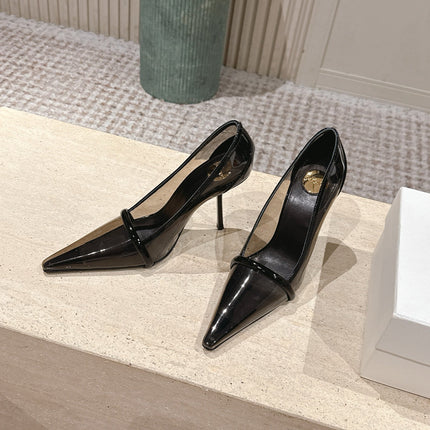 YSL 26S POINTED-TOE PUMPS 100 MM IN TRANSPARENT BLACK TPU