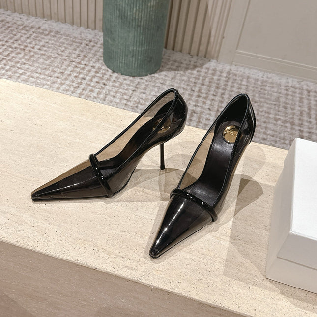 YSL 26S POINTED-TOE PUMPS 100 MM IN TRANSPARENT BLACK TPU