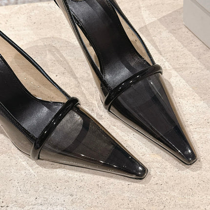YSL 26S POINTED-TOE PUMPS 100 MM IN TRANSPARENT BLACK TPU