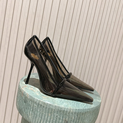 YSL 26S POINTED-TOE PUMPS 100 MM IN TRANSPARENT BLACK TPU