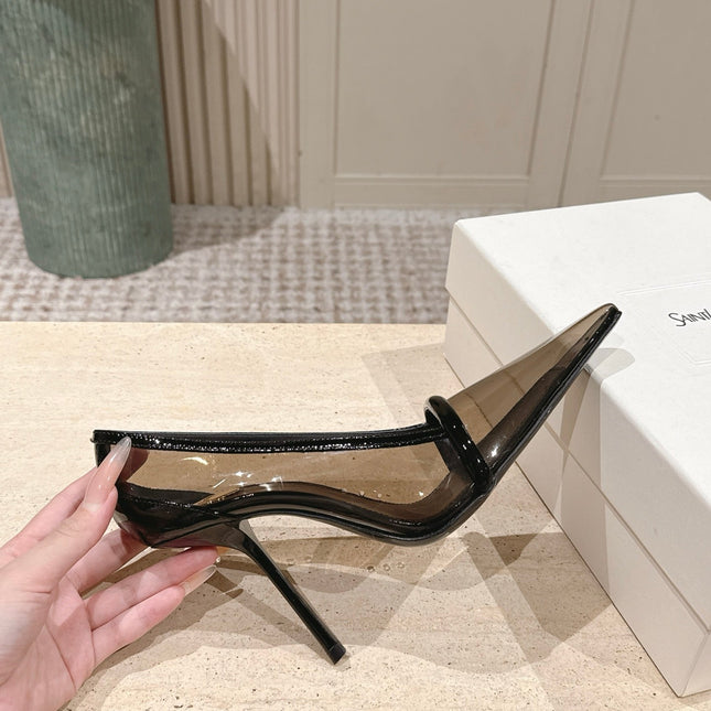 YSL 26S POINTED-TOE PUMPS 100 MM IN TRANSPARENT BLACK TPU