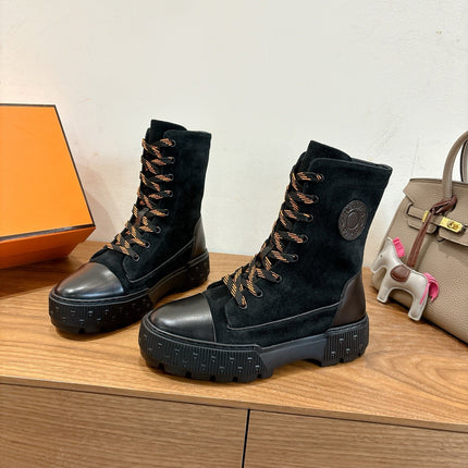 HM 26S LACE-UP ANKLE BOOTS IN BLACK LAMBSKIN AND SUEDE