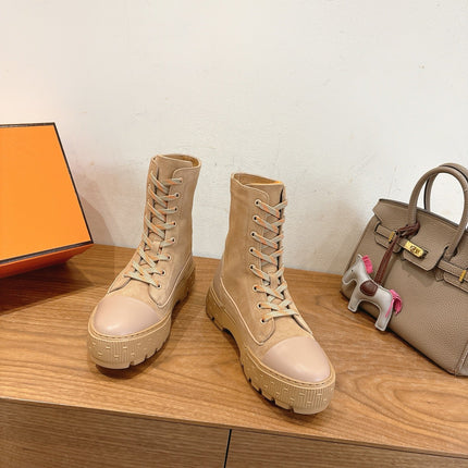 HM 26S LACE-UP ANKLE BOOTS IN BEIGE LAMBSKIN AND SUEDE STYLE 3