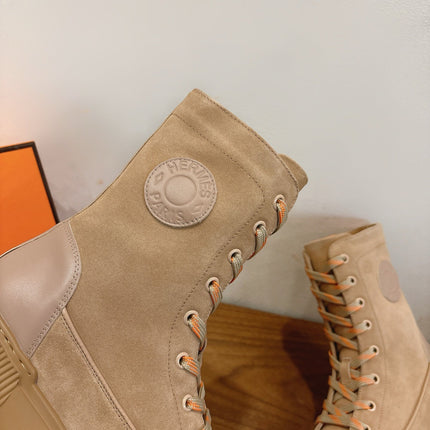 HM 26S LACE-UP ANKLE BOOTS IN BEIGE LAMBSKIN AND SUEDE STYLE 3