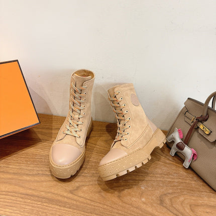 HM 26S LACE-UP ANKLE BOOTS IN BEIGE LAMBSKIN AND SUEDE STYLE 3