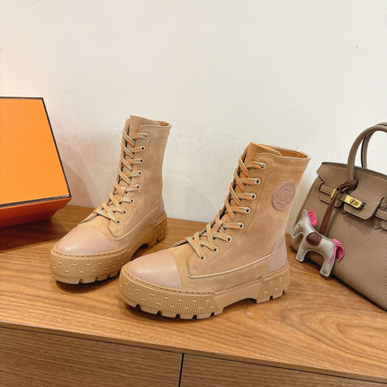 HM 26S LACE-UP ANKLE BOOTS IN BEIGE LAMBSKIN AND SUEDE STYLE 3