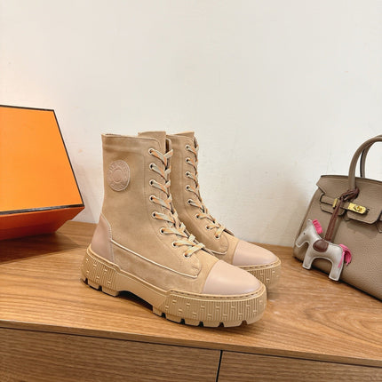 HM 26S LACE-UP ANKLE BOOTS IN BEIGE LAMBSKIN AND SUEDE STYLE 3