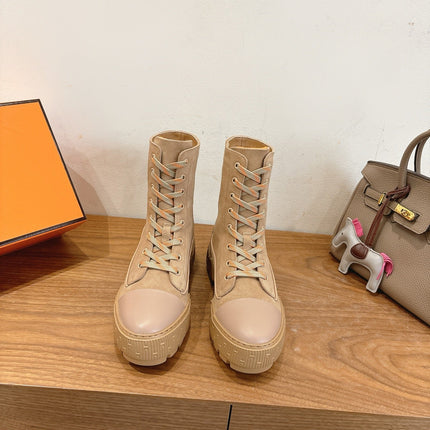 HM 26S LACE-UP ANKLE BOOTS IN BEIGE LAMBSKIN AND SUEDE STYLE 3
