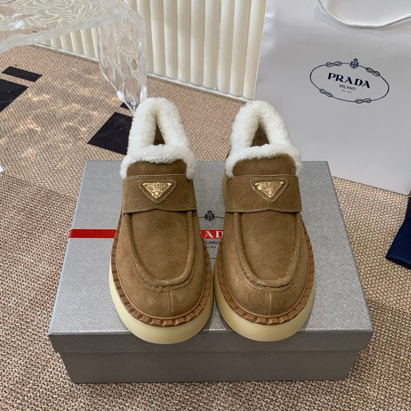 PRADA LOAFERS IN DARK BROWN SUEDE