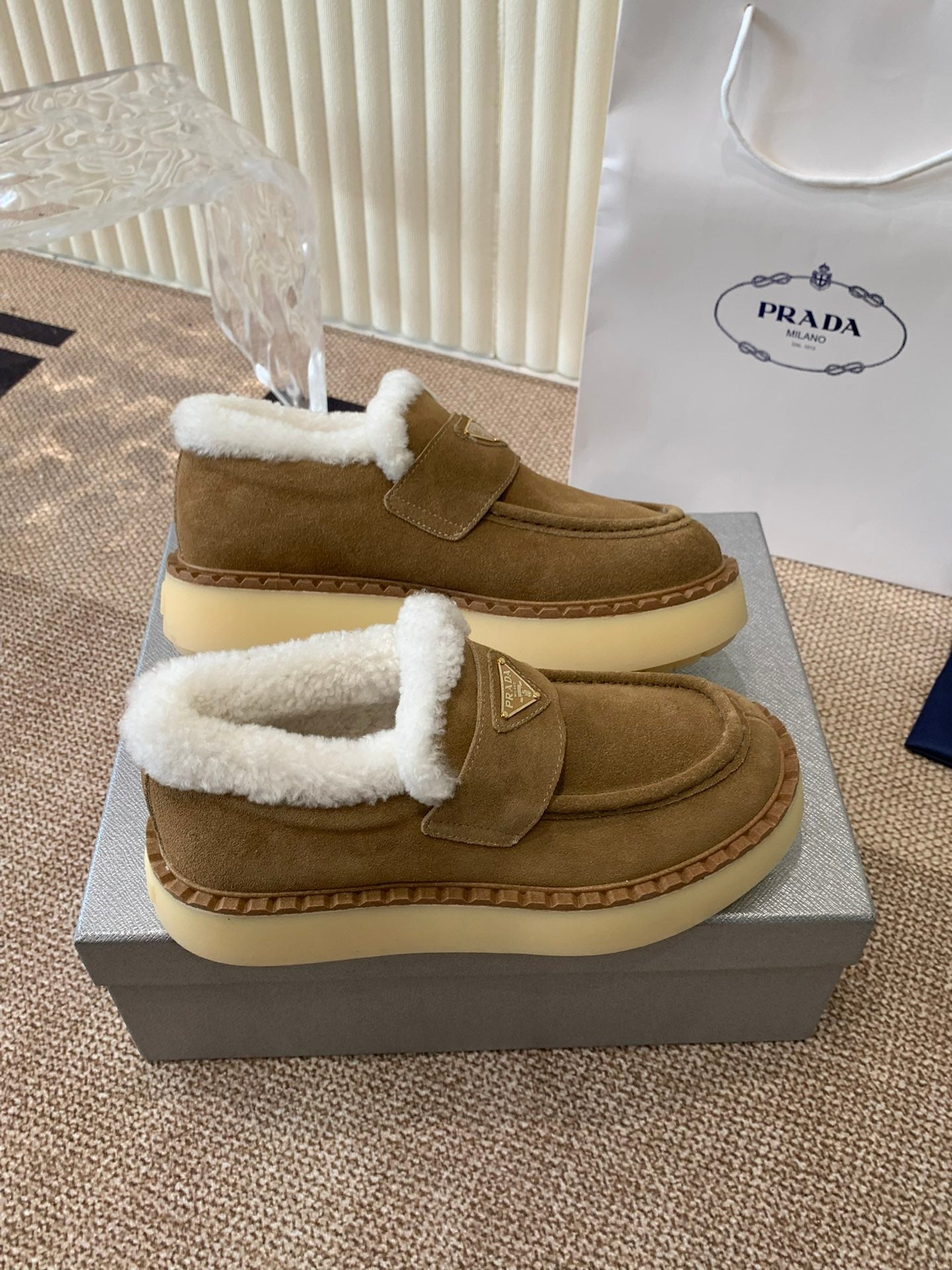 PRADA LOAFERS IN DARK BROWN SUEDE