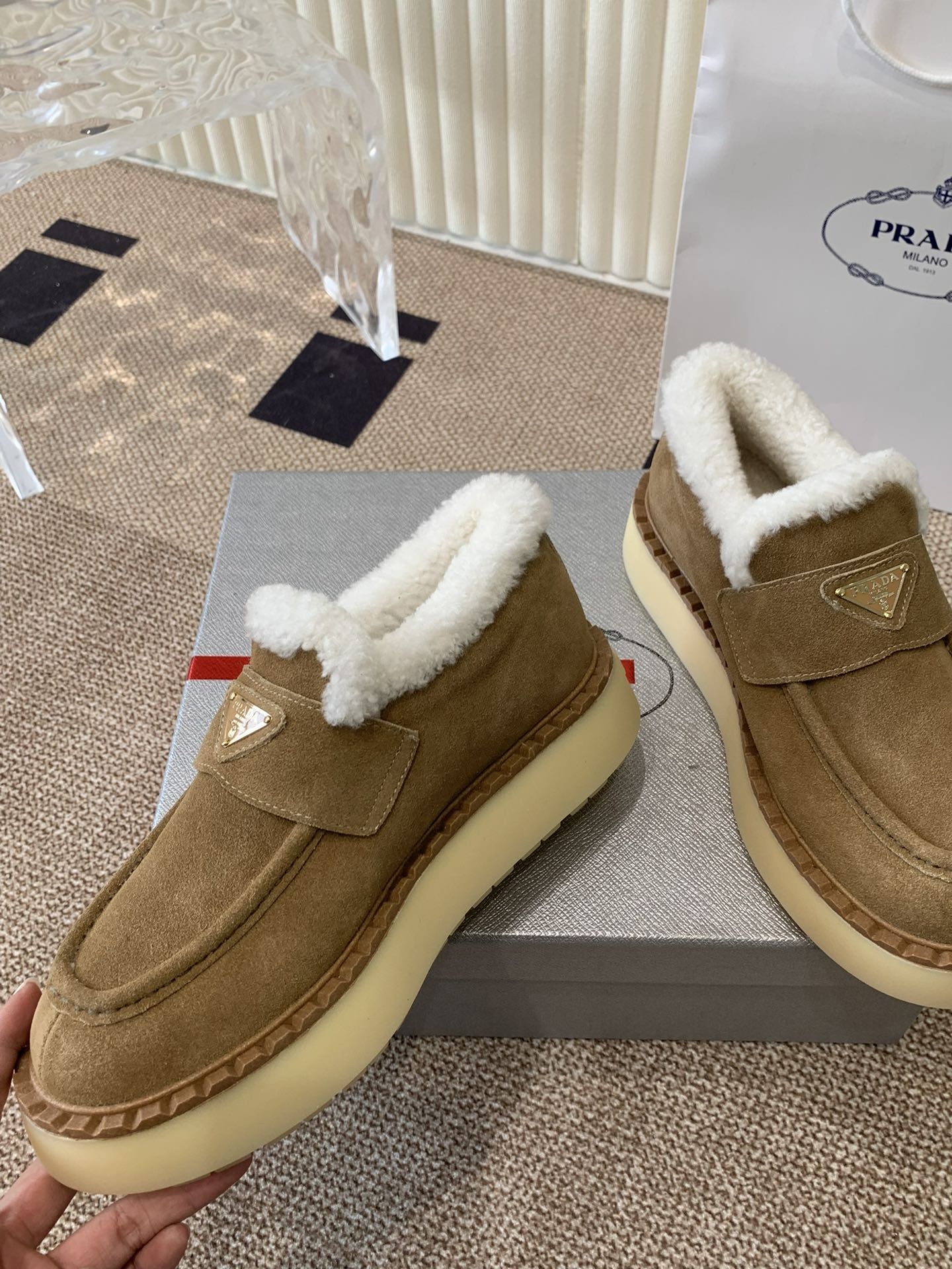 PRADA LOAFERS IN DARK BROWN SUEDE