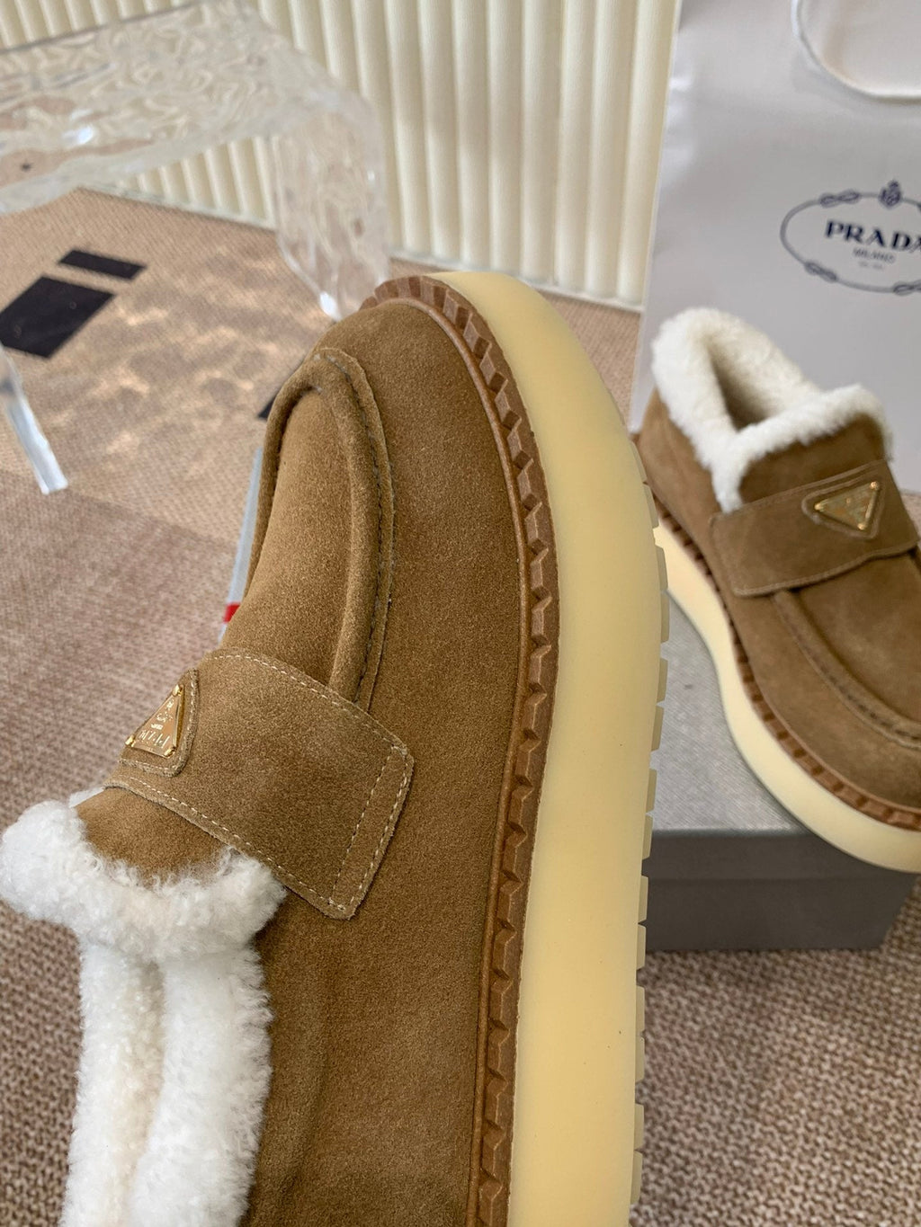 PRADA LOAFERS IN DARK BROWN SUEDE