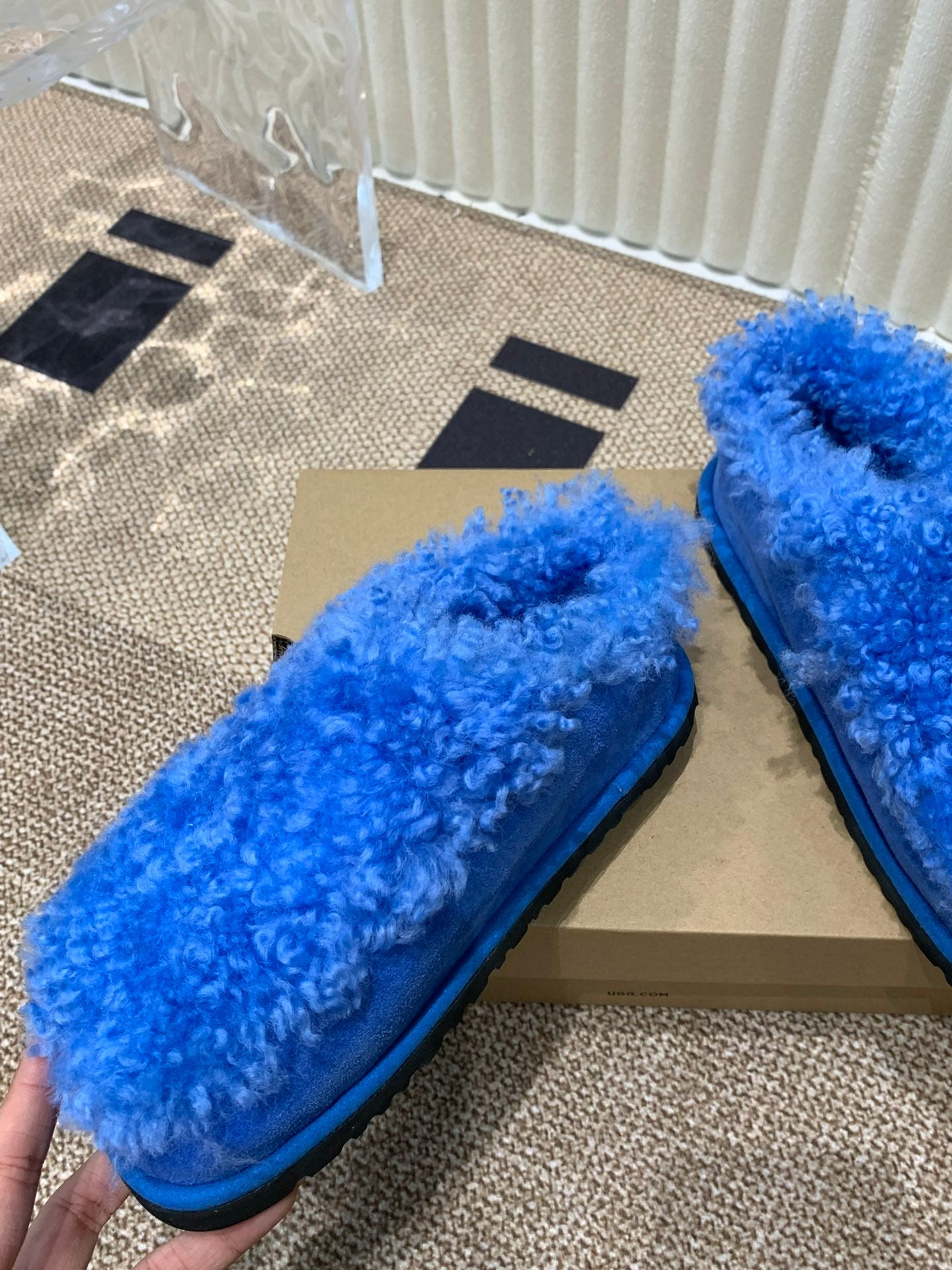 TASMAN MAXI CURLY IN COBALT BLUE SUEDE AND SHEARLING