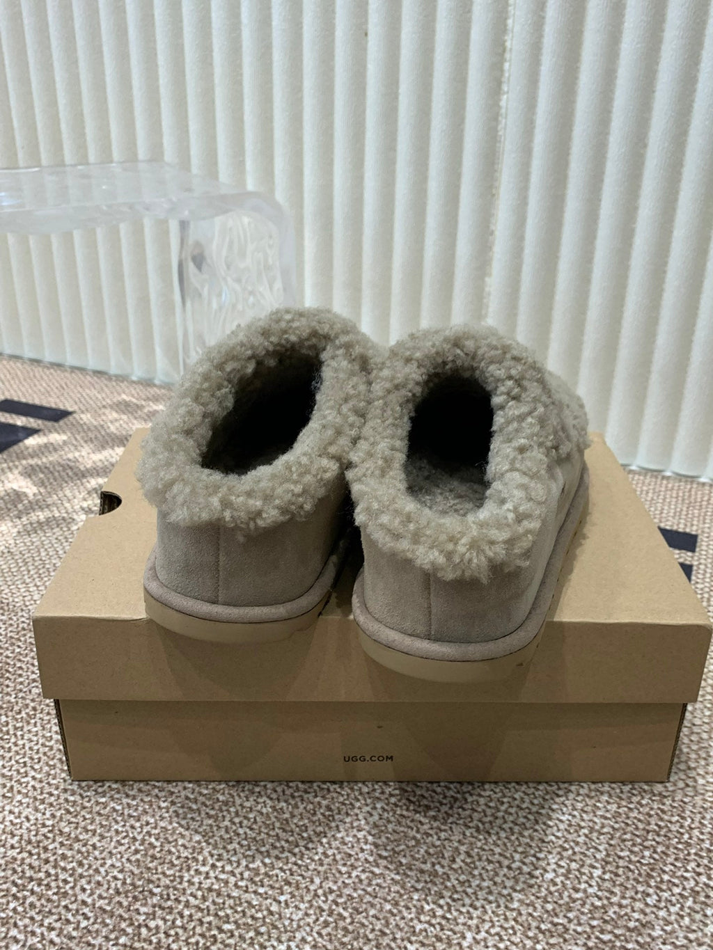 TASMAN MAXI CURLY IN SMOKE GRAY SUEDE AND SHEARLING