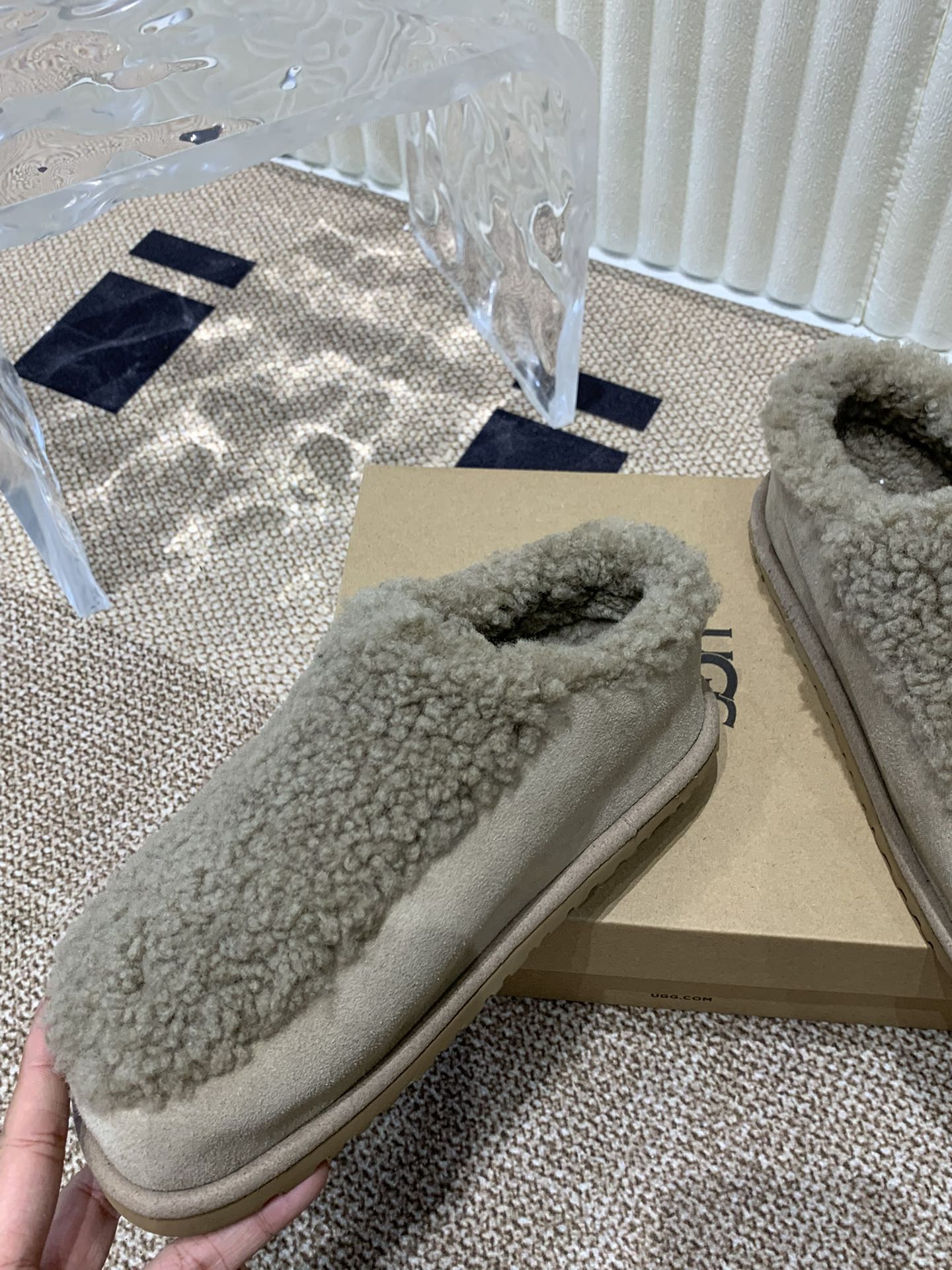 TASMAN MAXI CURLY IN SMOKE GRAY SUEDE AND SHEARLING