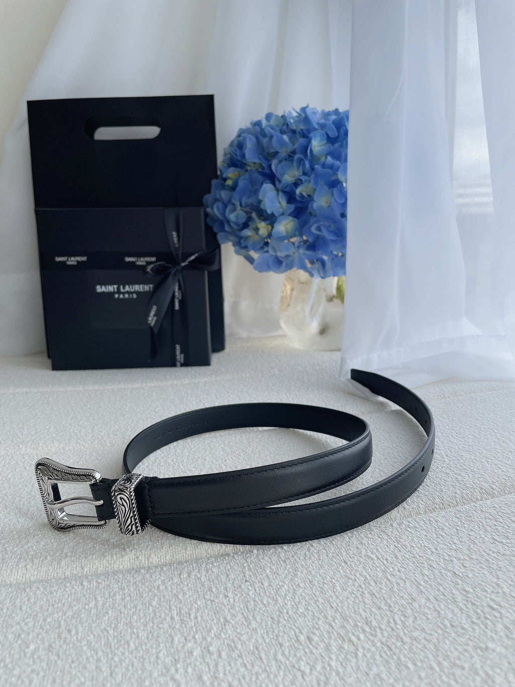 YSL 25S BELT 20 MM IN BLACK CALFSKIN 571485