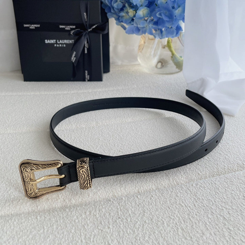 YSL 25S BELT 20 MM IN BLACK CALFSKIN 571486
