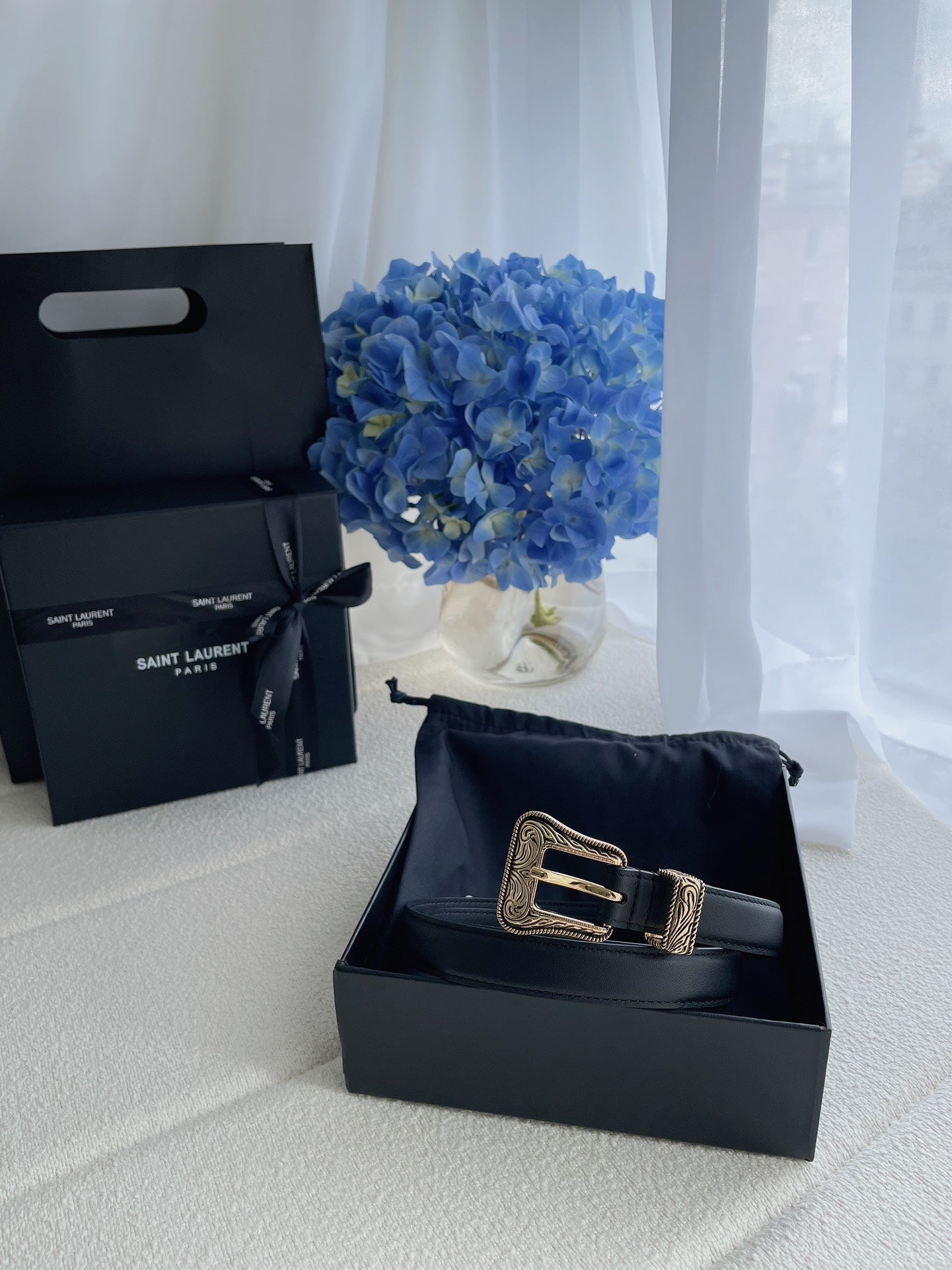 YSL 25S BELT 20 MM IN BLACK CALFSKIN 571486