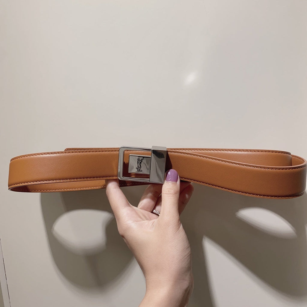 YSL 25S BELT 30 MM IN BROWN CALFSKIN 520625