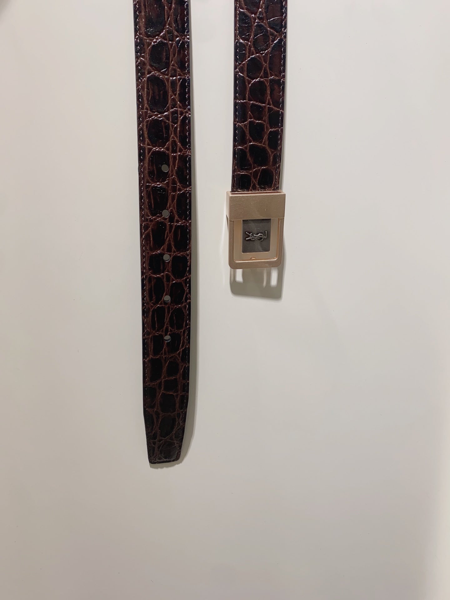 YSL 25S BELT 30 MM IN DARK BROWN EMBOSSED CALFSKIN 520631