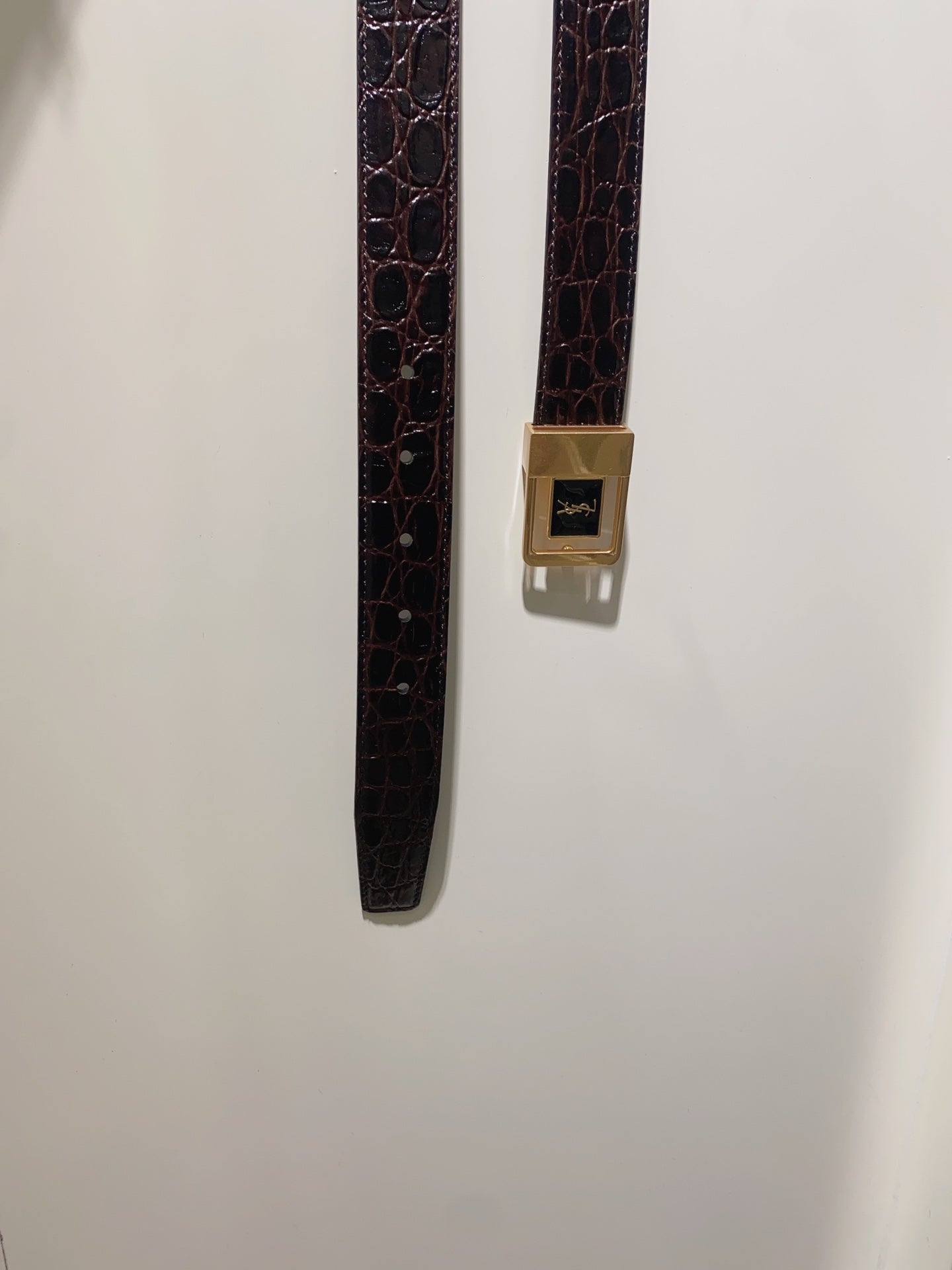 YSL 25S BELT 30 MM IN DARK BROWN EMBOSSED CALFSKIN 520632