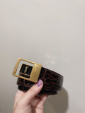 YSL 25S BELT 30 MM IN DARK BROWN EMBOSSED CALFSKIN 520632