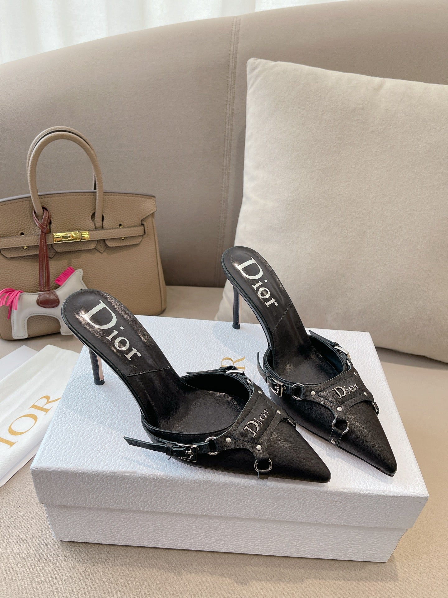 HEELED MULES 85MM IN BLACK LAMBSKIN