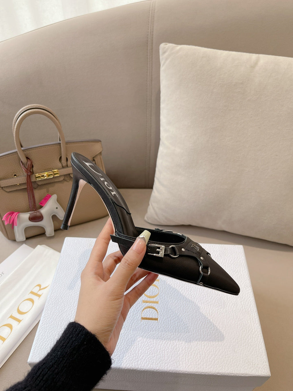 HEELED MULES 85MM IN BLACK LAMBSKIN