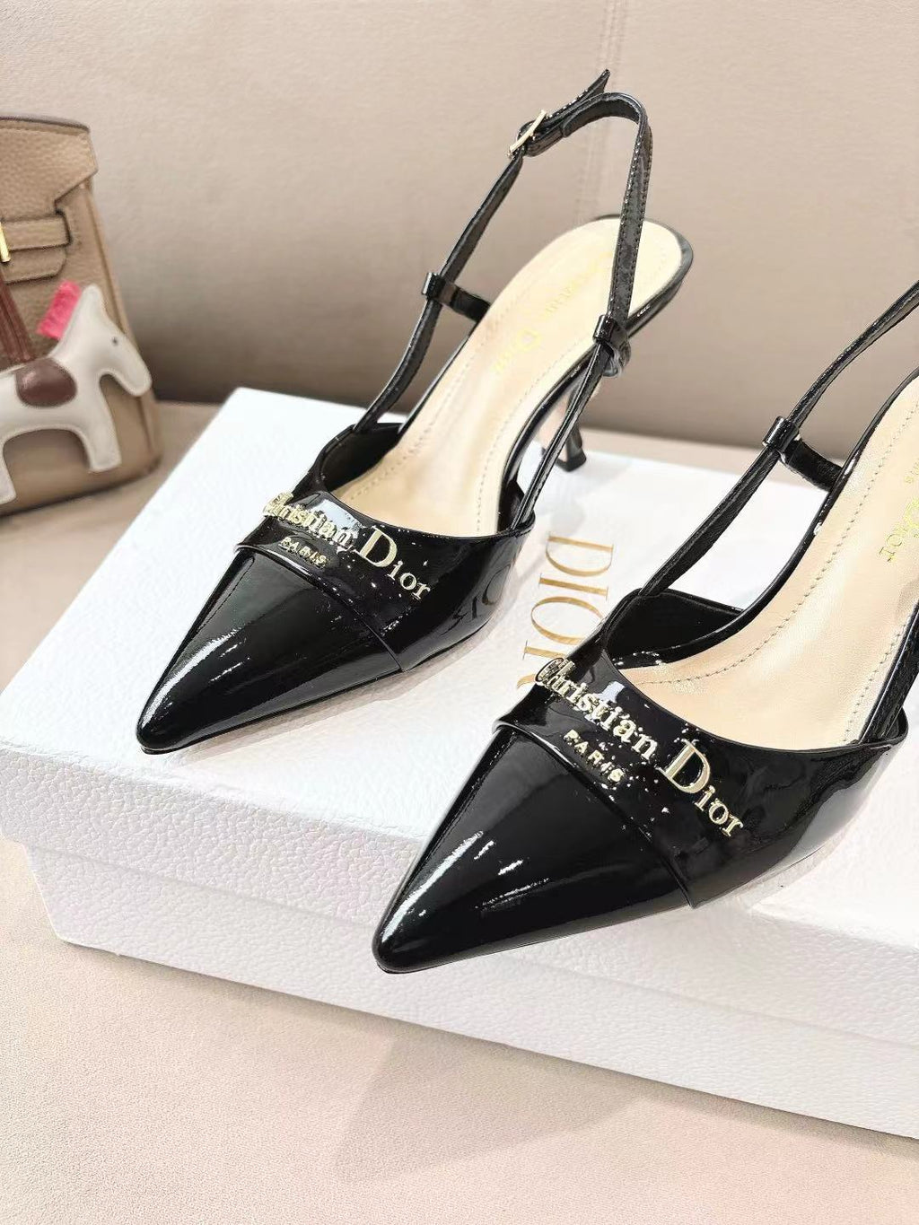 MY DD SLINGBACK PUMP 85MM IN BLACK CALFSKIN