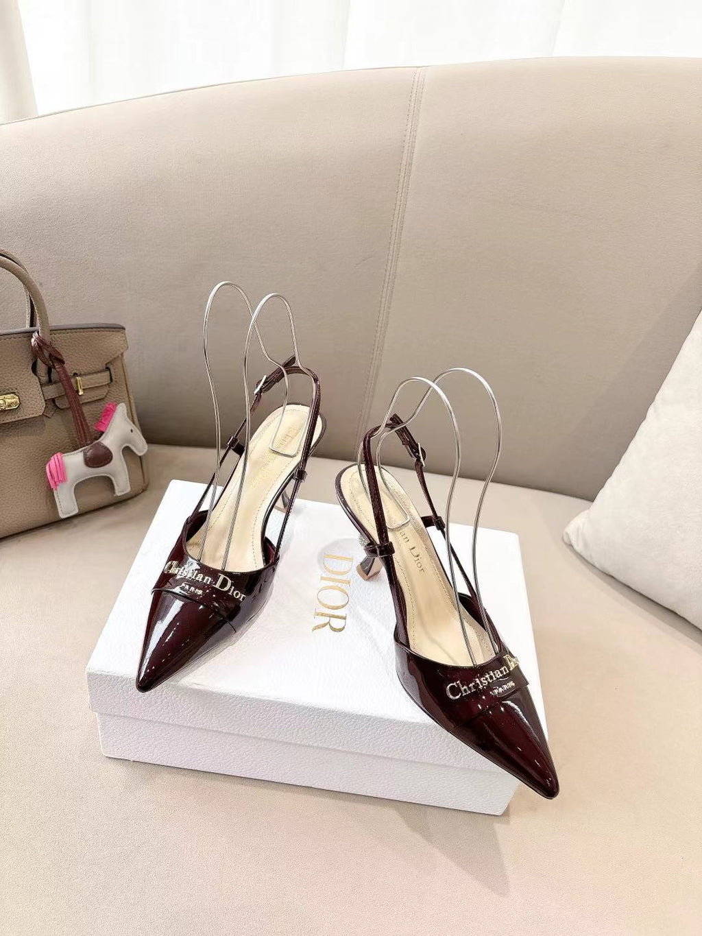 MY DD SLINGBACK PUMP 85MM IN BURGUNDY RED CALFSKIN