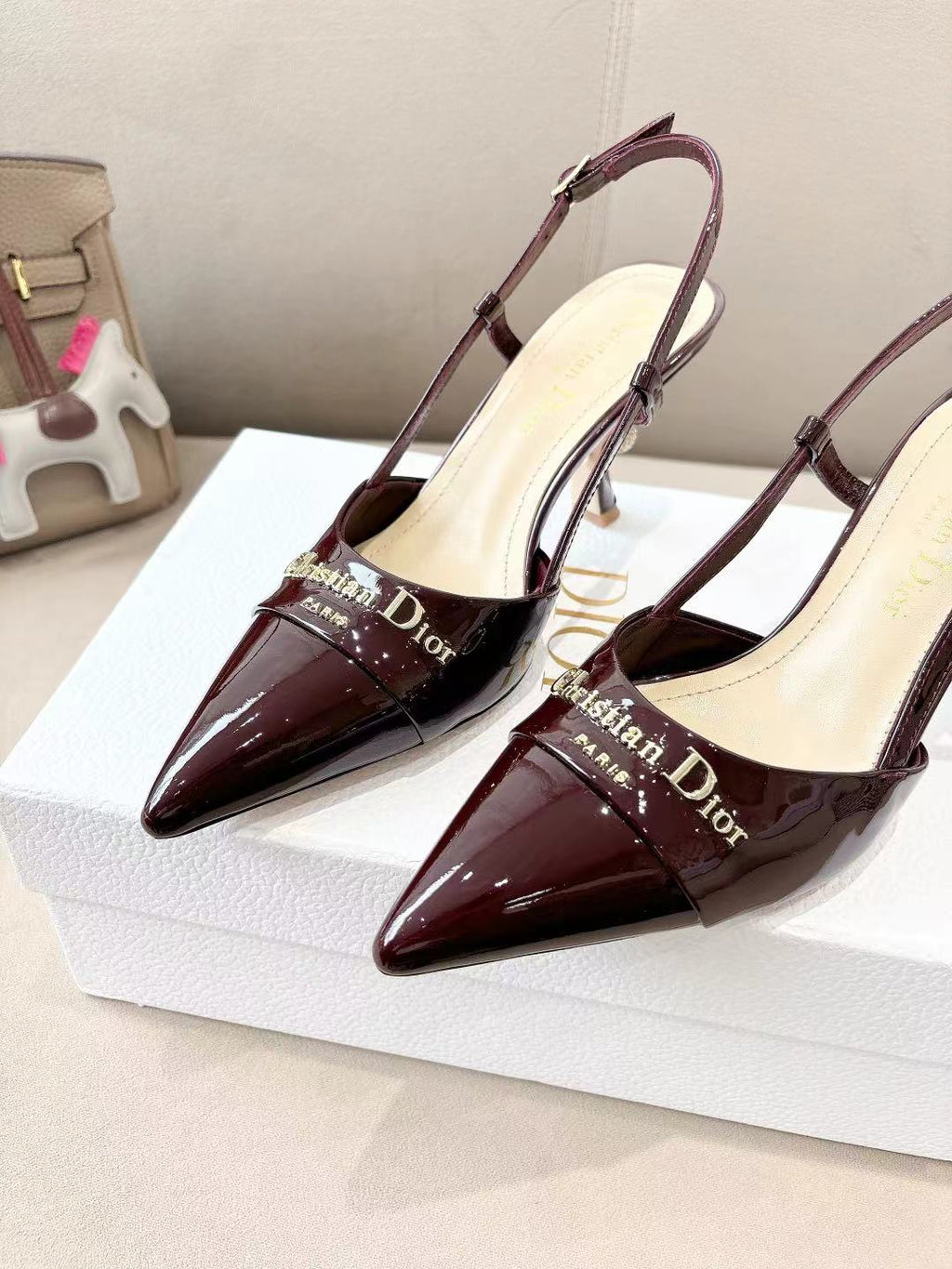 MY DD SLINGBACK PUMP 85MM IN BURGUNDY RED CALFSKIN
