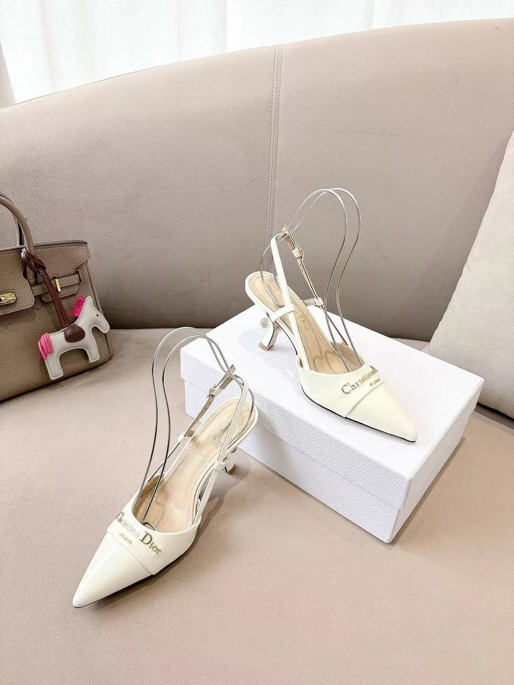 MY DD SLINGBACK PUMP 85MM IN WHITE CALFSKIN