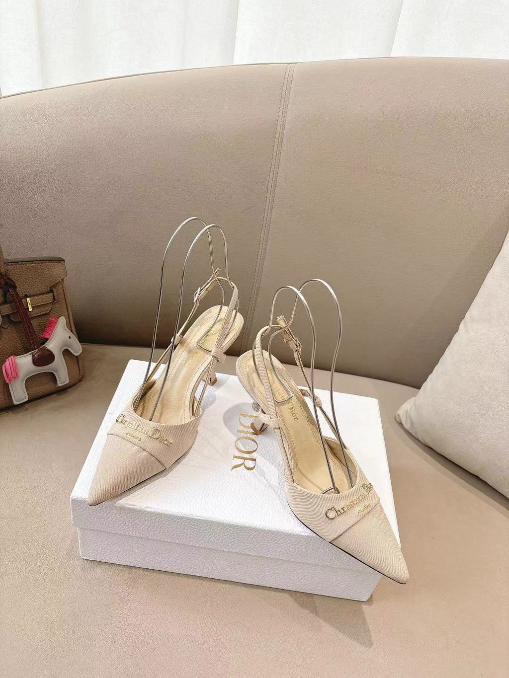 MY DD SLINGBACK PUMP 85MM IN BEIGE DENIM