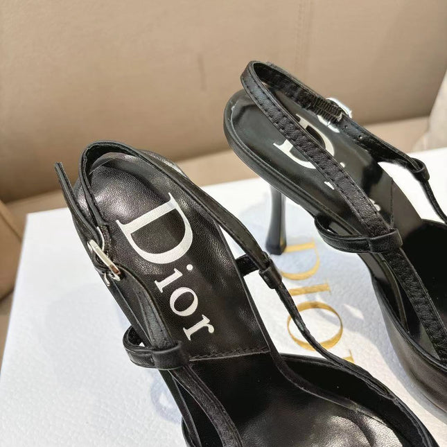 DIOR 26S SLINGBACK KITTEN HEEL PUMPS 85MM IN BLACK CALFSKIN STUDDED BOW STRAP