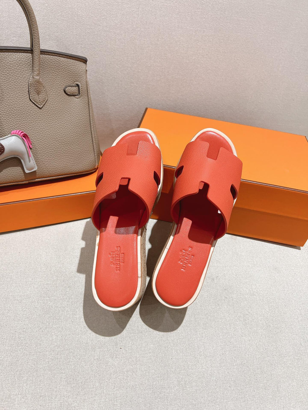 HM 25S HIGH WEDGE SANDALS IN DARK ORANGE LAMBSKIN STYLE 33