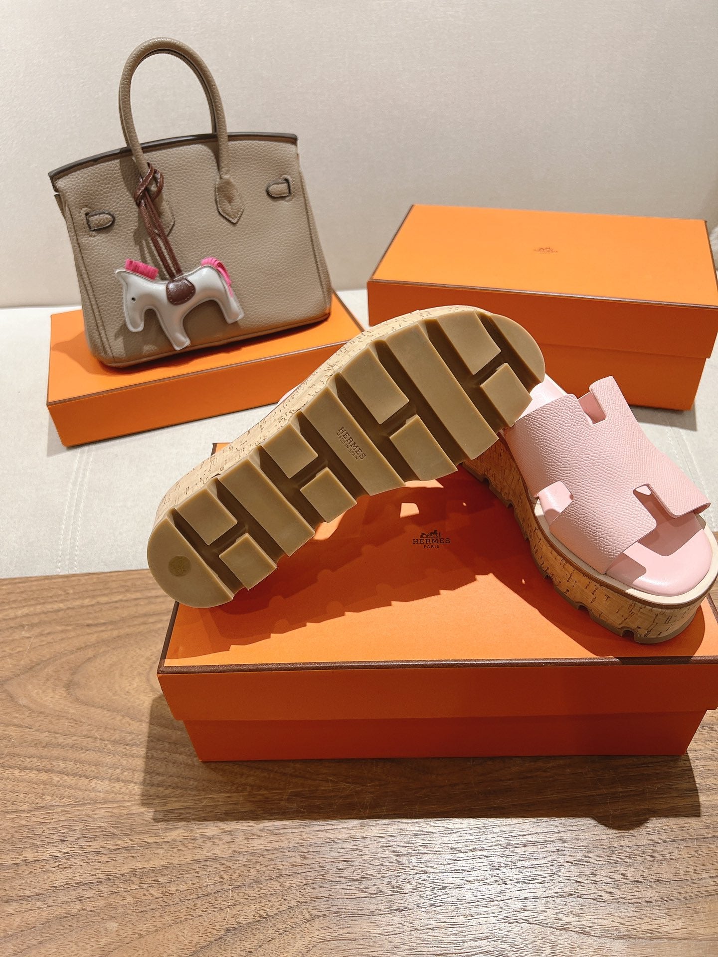 HM 25S HIGH WEDGE SANDALS IN PASTEL PINK LAMBSKIN STYLE 29